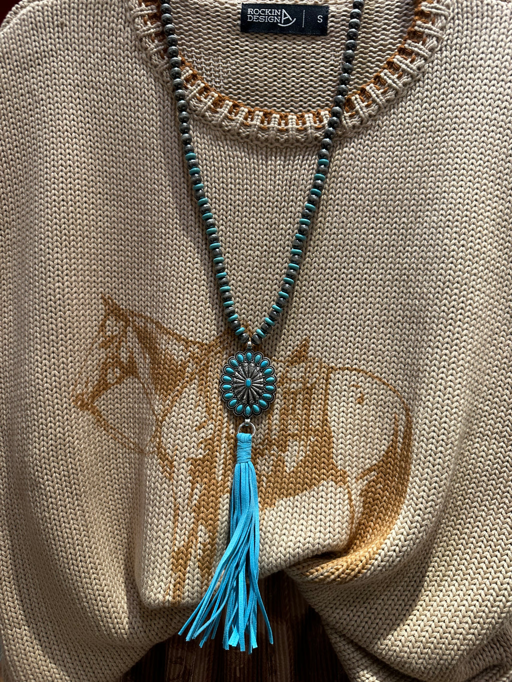 22" Navajo Bead Tassel Pendant Necklace