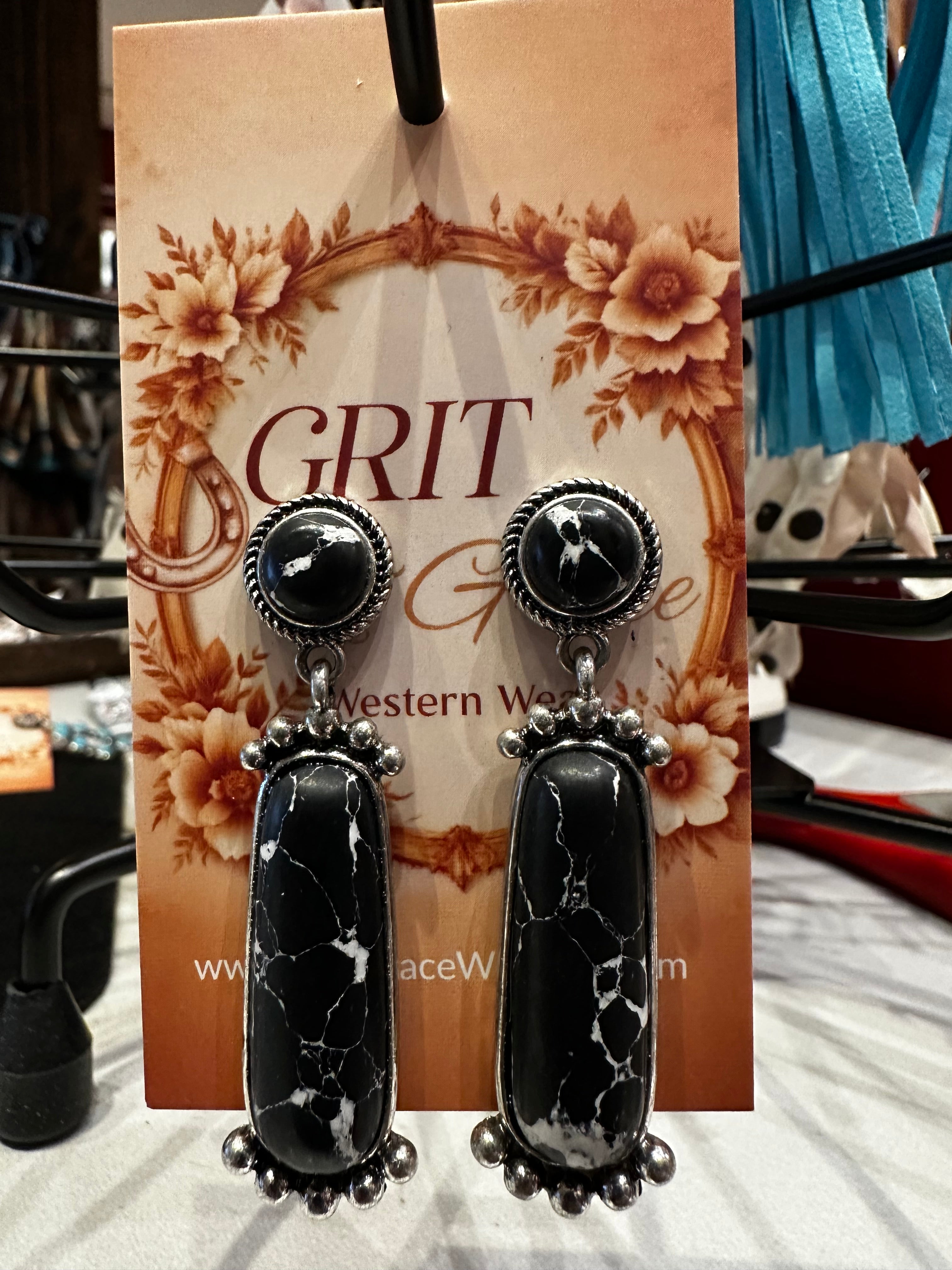 Black Marbled Stone Drop Earrings