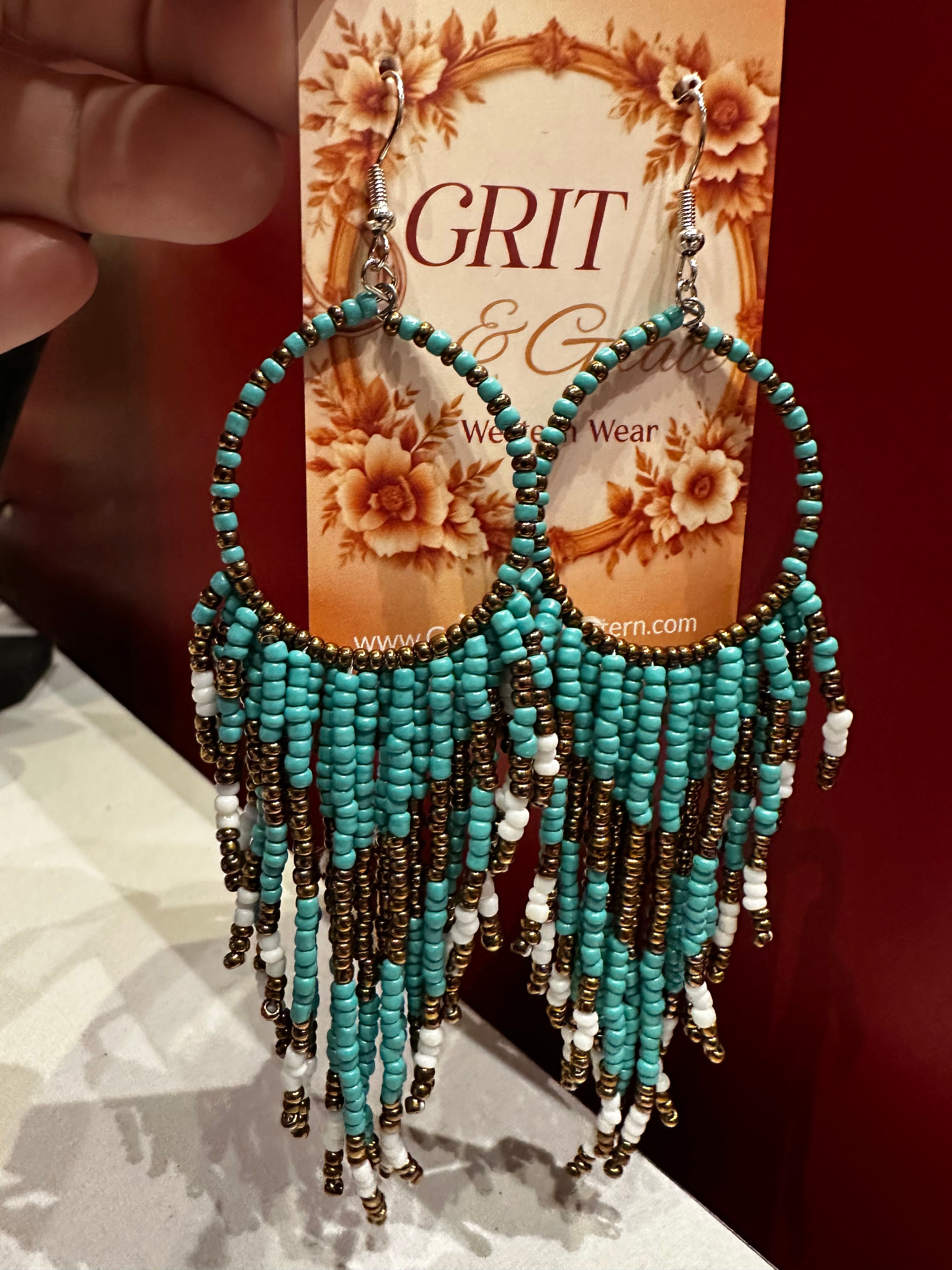 Beaded Tassel Hoop Earrings