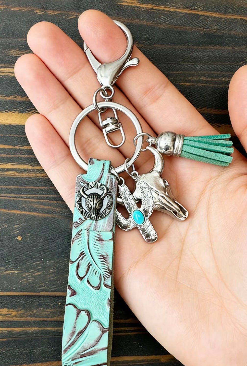 Western Leather Keychain w/ Charms