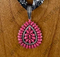 Scarf Necklace with Hot Pink turquoise stone tear drop pendent Necklace