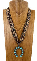 Scarf Necklace w/ turquoise Stone Horseshoe Pendent