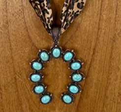 Scarf Necklace w/ turquoise Stone Horseshoe Pendent