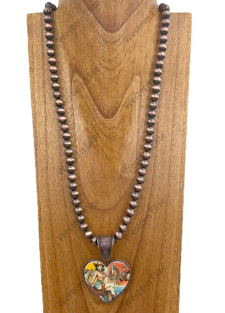 Copper Navajo pearl beads with western heart pendent Necklace