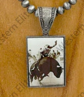Silver Navajo pearl beads with triangle cowboy pendent Necklace
