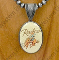 Silver Navajo pearl beads with oval cowboy pendent Necklace