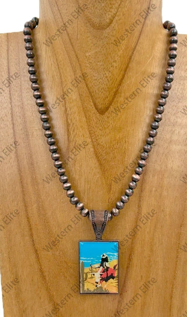 Copper Navajo pearl beads with triangle cowboy pendent Necklace