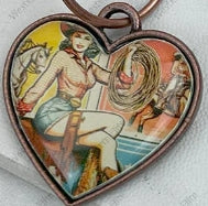 Copper metal with western cowgirl heart Earrings