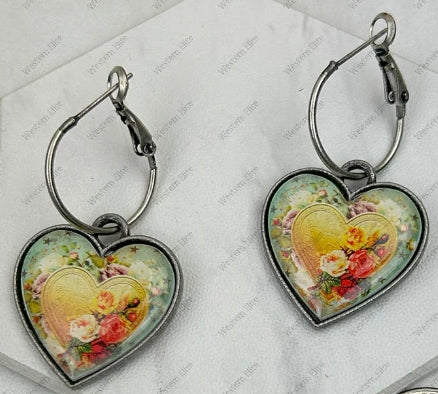 Silver metal with western heart Earrings