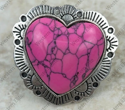 PINK Silver with hot pink stone heart Ring