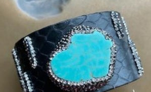 Snake Black Leather Cuff Bracelet