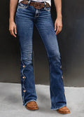 Button Side Mid Waist Bootcut Jeans