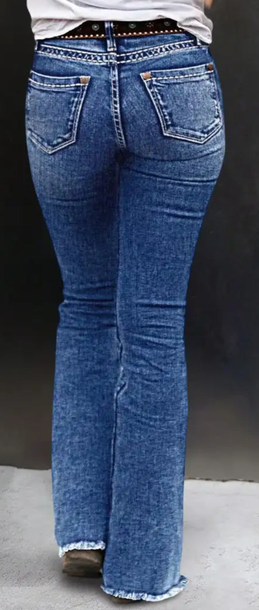 Button Side Mid Waist Bootcut Jeans