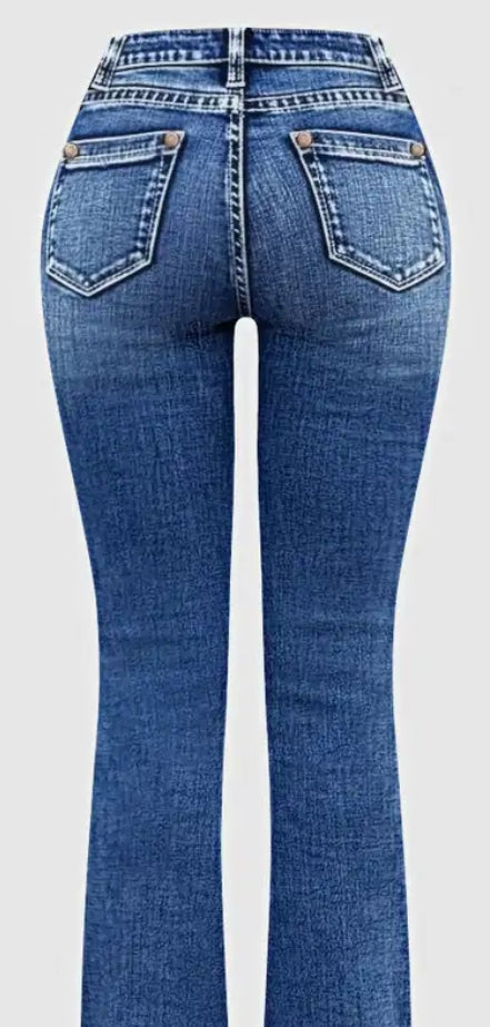 Button Side Mid Waist Bootcut Jeans