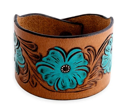 MYRA Bold Blossom Leather Cuff Bracelet