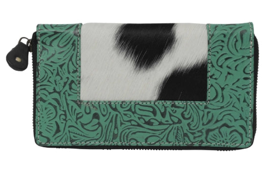 Tooled Cowhide & Zipper Wallet