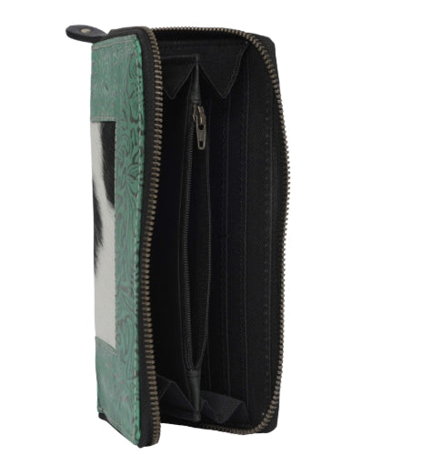 Tooled Cowhide & Zipper Wallet
