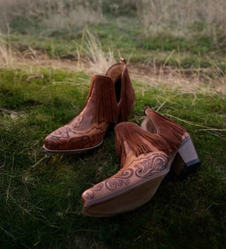 Myra Wild Ember Fringed Hand Tooled Leather Booties