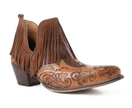 Myra Wild Ember Fringed Hand Tooled Leather Booties