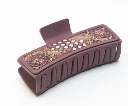 Myra Cindertrail Handtooled Hair Clip in Ebony Cream