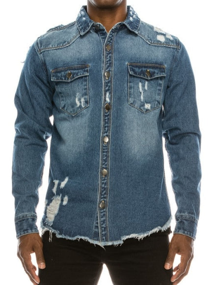 Men's Ripped Denim Overshirt