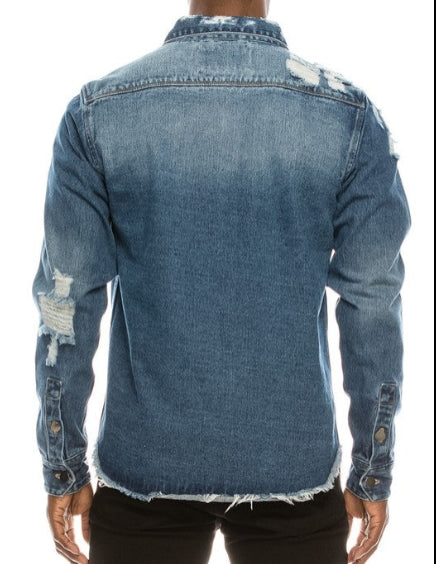 Men's Ripped Denim Overshirt