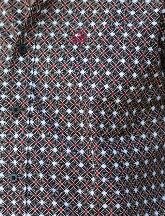 Black & Brown Geometric Button Up