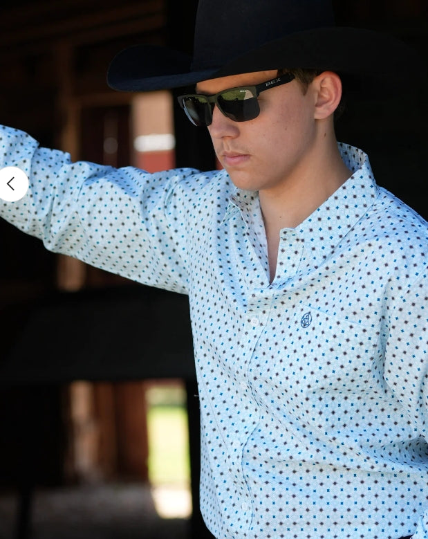 Light Blue Geometric Star Button Up