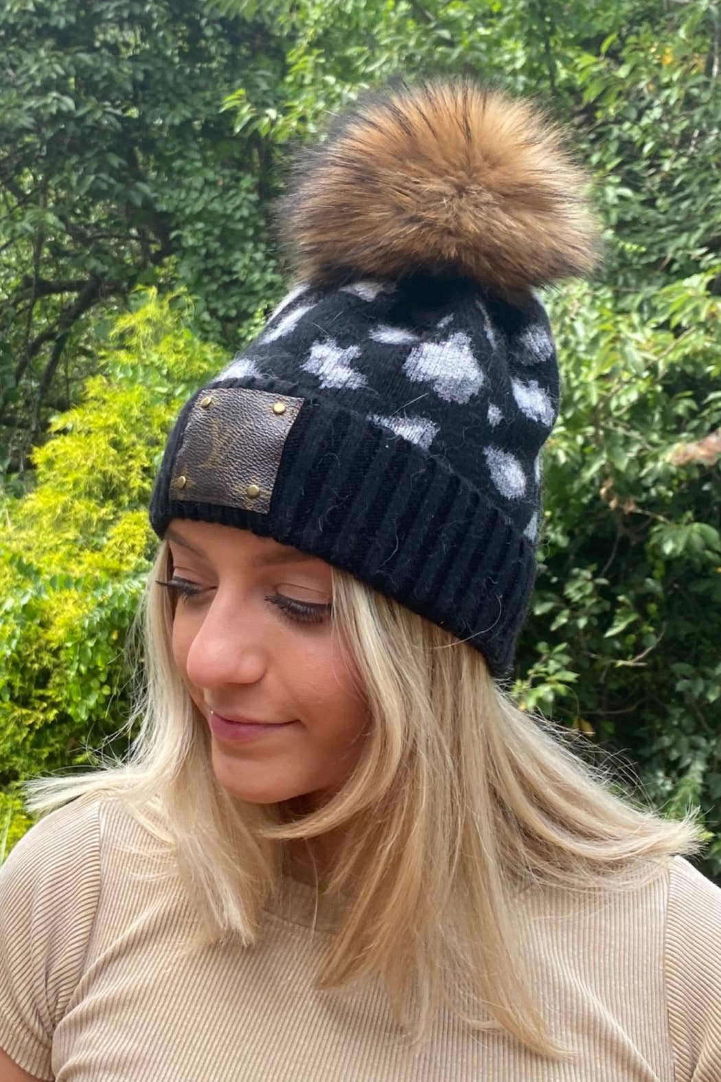 Upcycled Cashmere Blend Leopard Beanie
