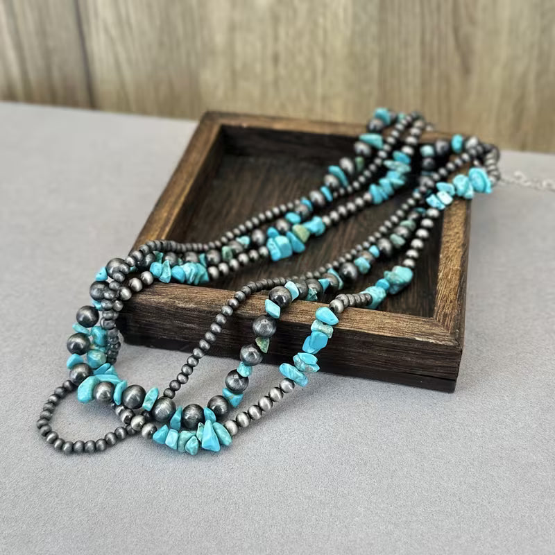 Turquoise Beaded Triple Layered Necklace