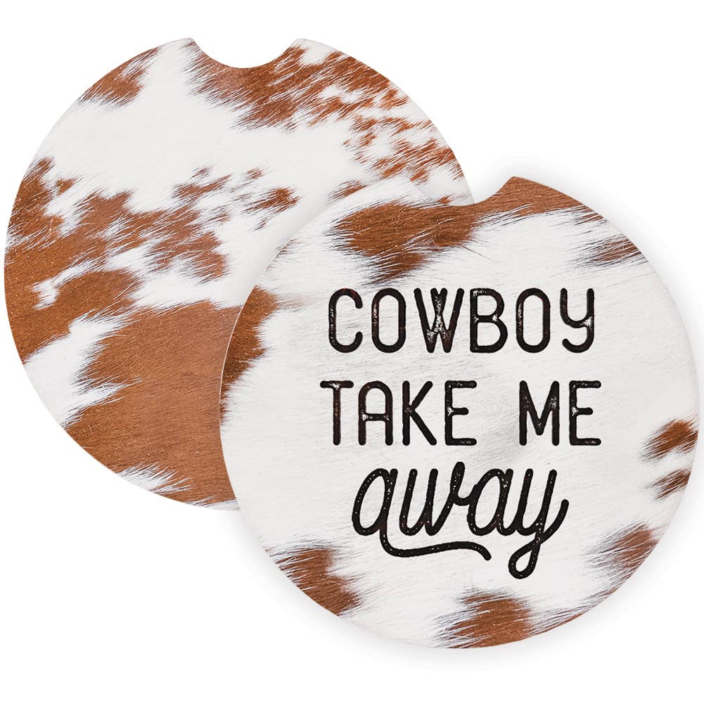 Cowboy Take Cow Print - Car Coasters