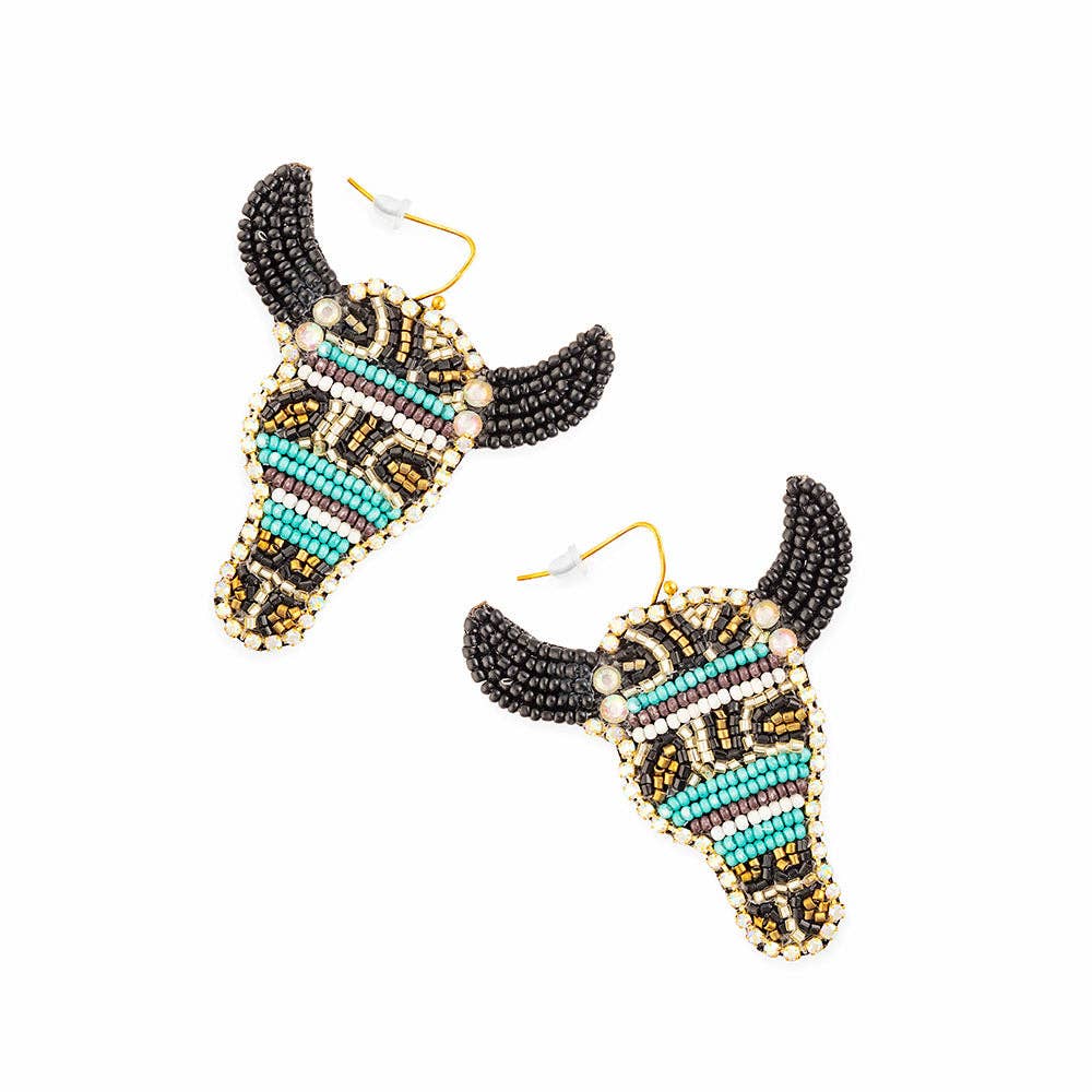 MYRA Blue Bull Beaded Earrings