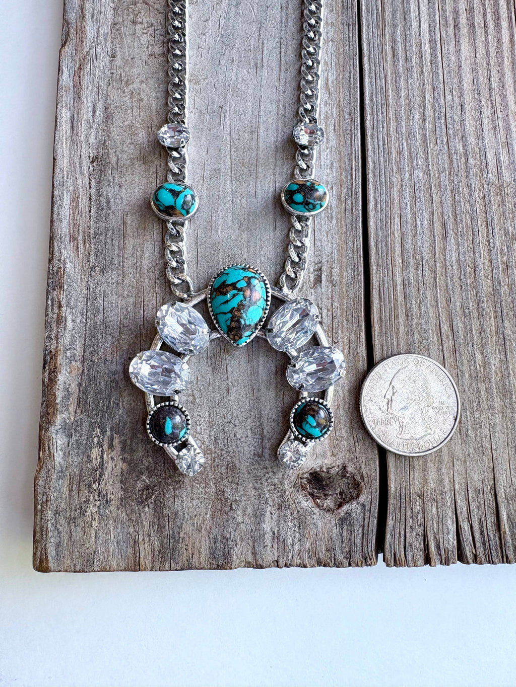 Western Squash Blossom Stone Pendant Chunky Chain Necklace