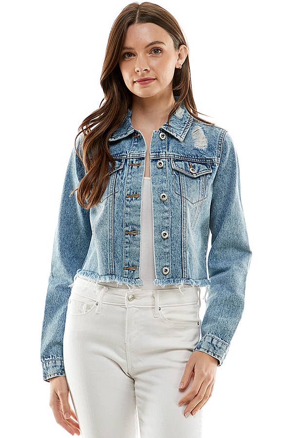 Crop Cut Denim Jacket Distressed