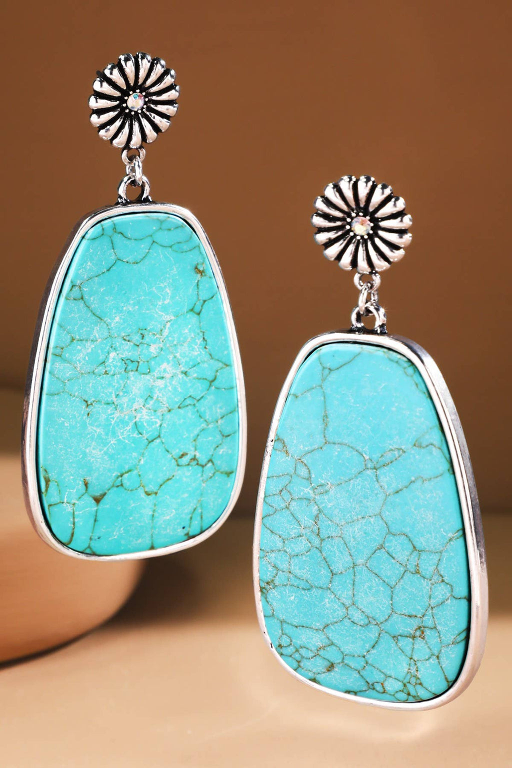 Large Turquoise Slab Concho Drop Earrings