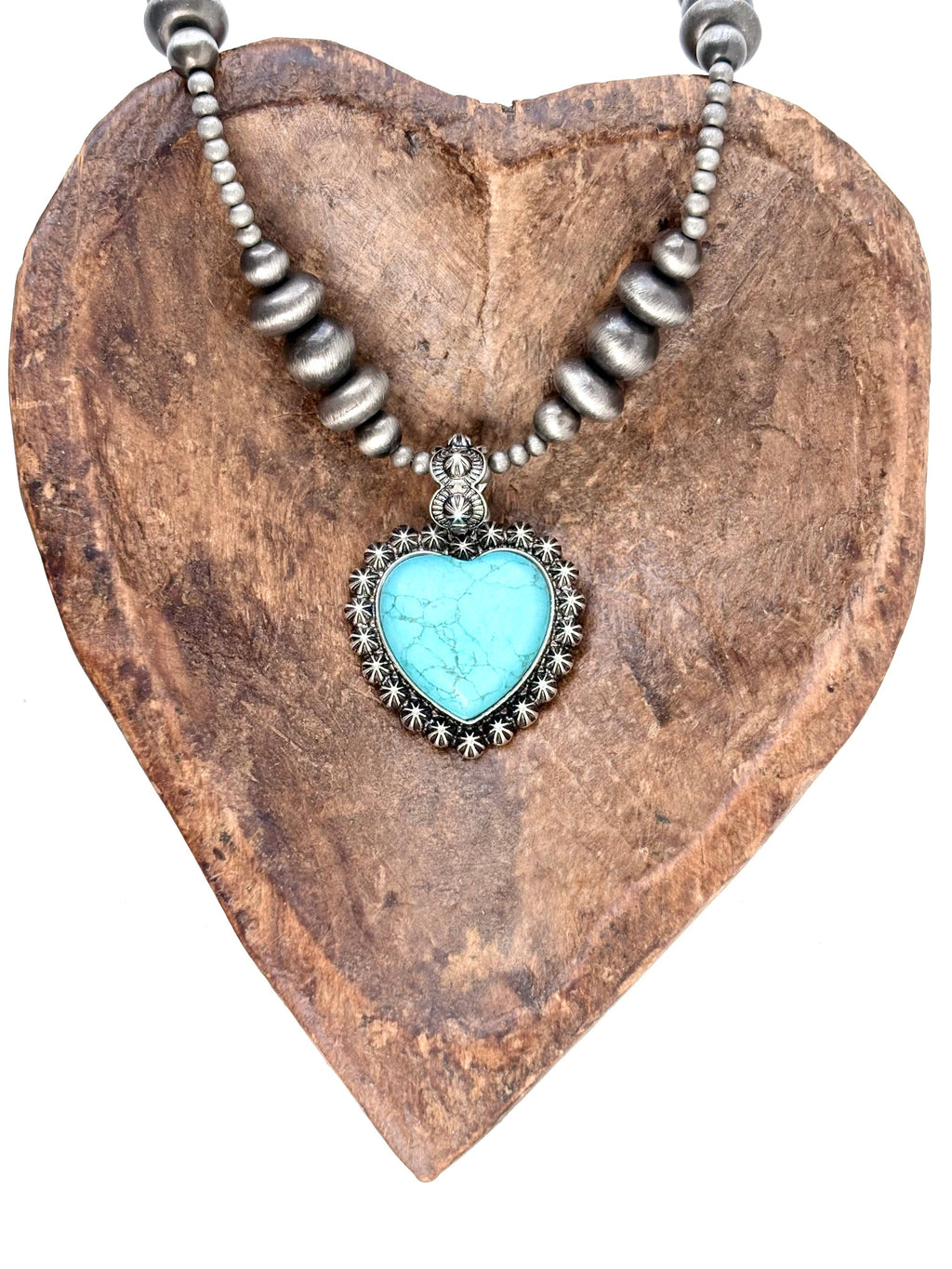 Western Style Navajo Pearl Turquoise Heart Pendant Necklace