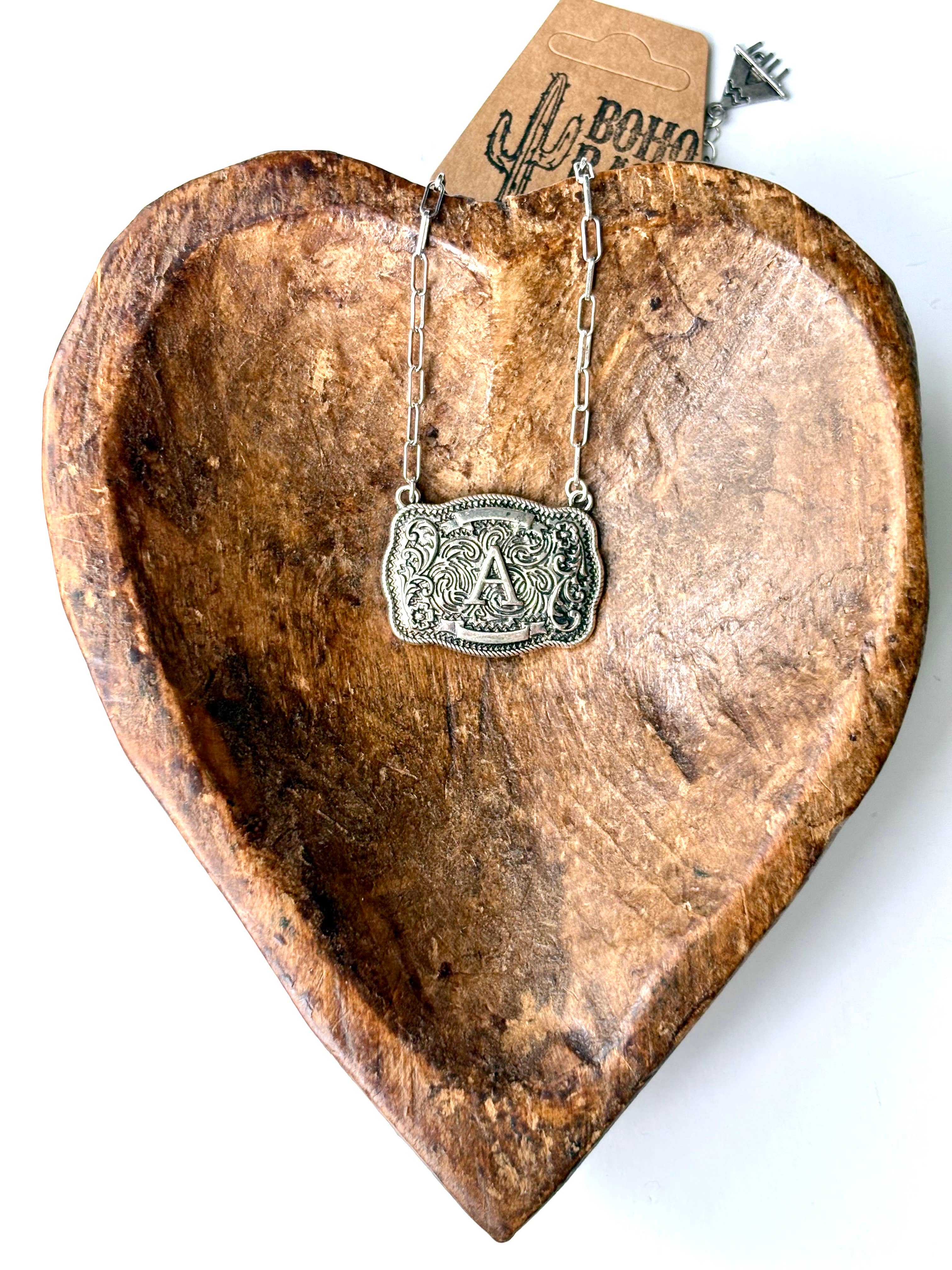 Western Initial Buckle Pendant Necklace