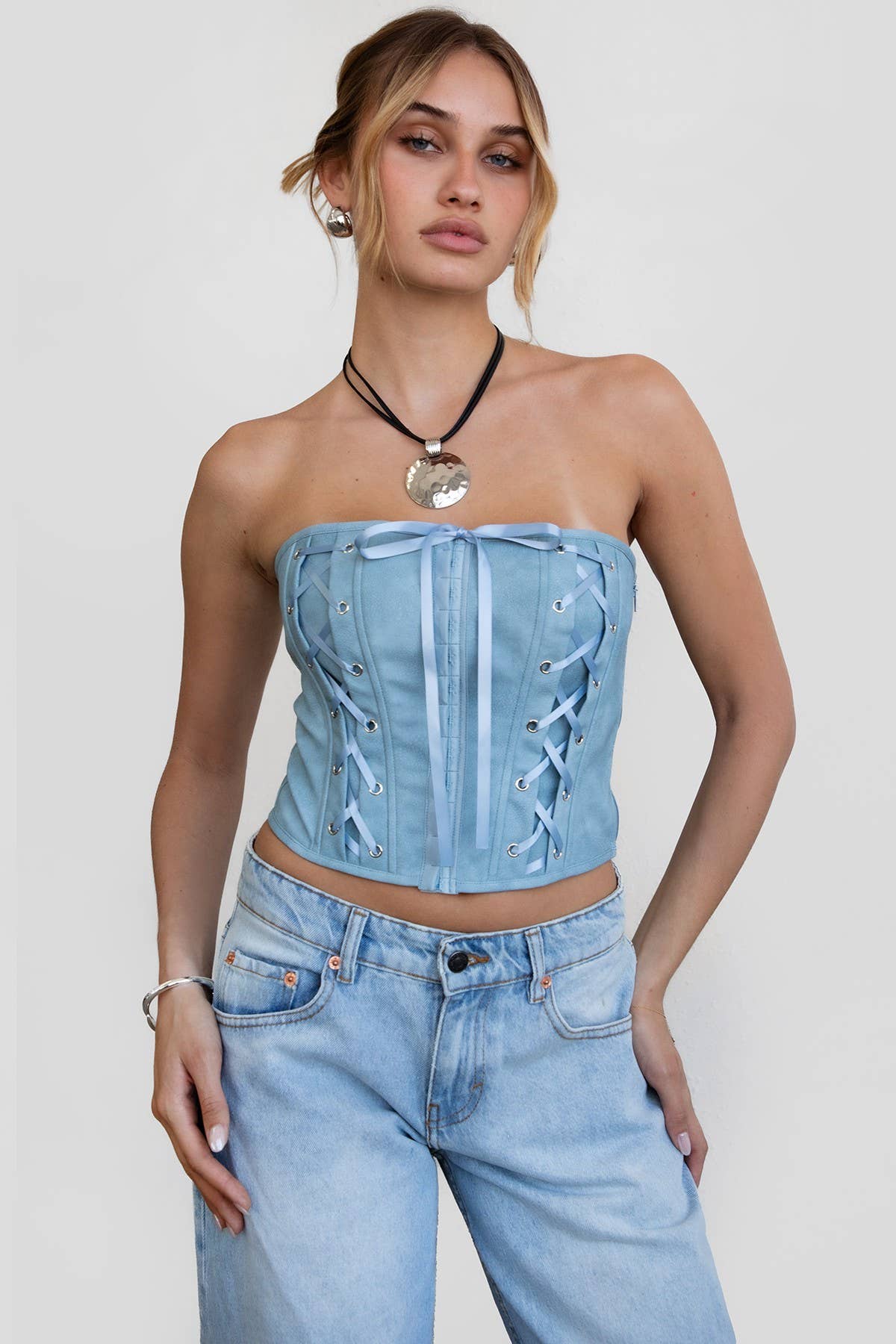 Distressed Pu Corset Top