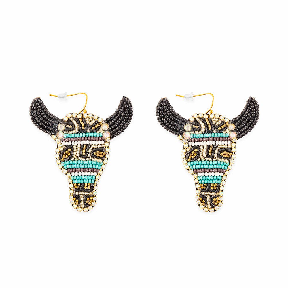 MYRA Blue Bull Beaded Earrings