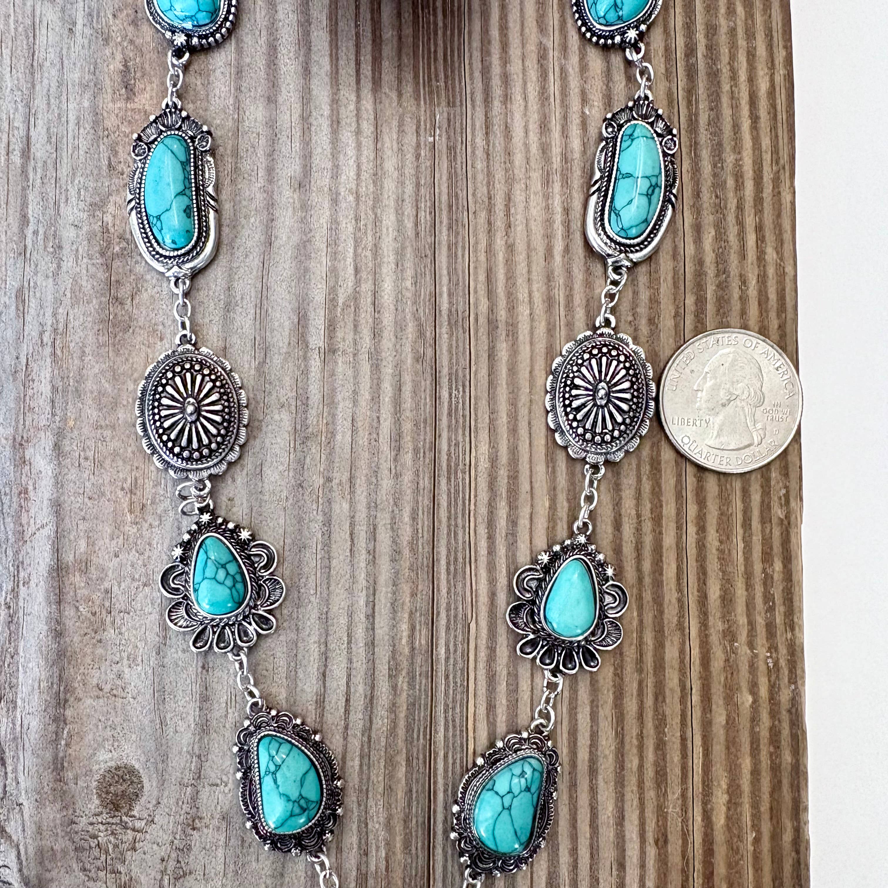 Turquoise Stone Western Concho Y Drop Necklace