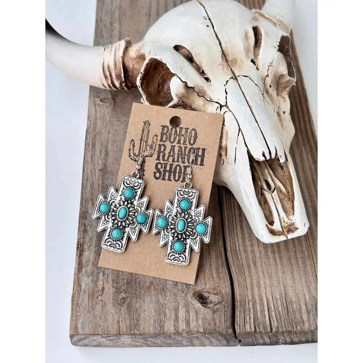 Aztec Cross Turquoise Stone Earrings