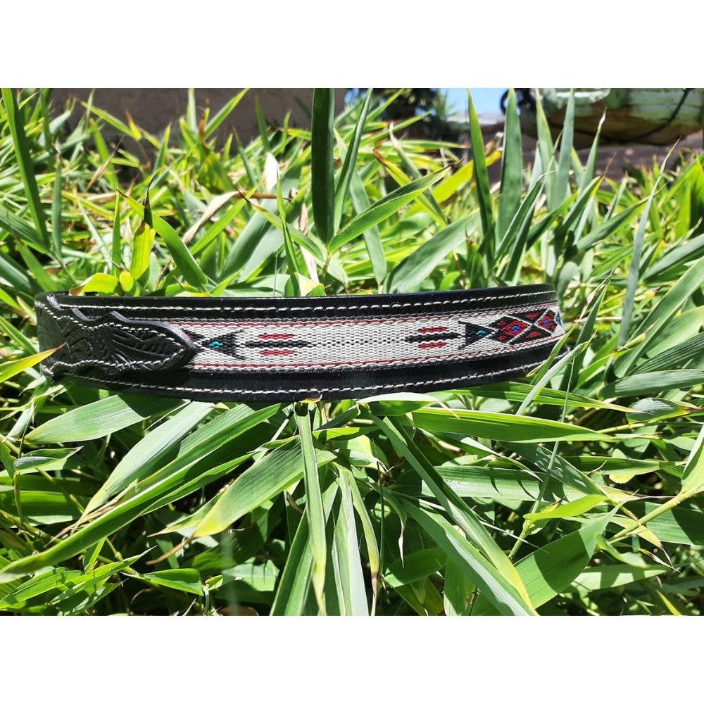 Western Leather Carved Belt - Aztec - Black Leather