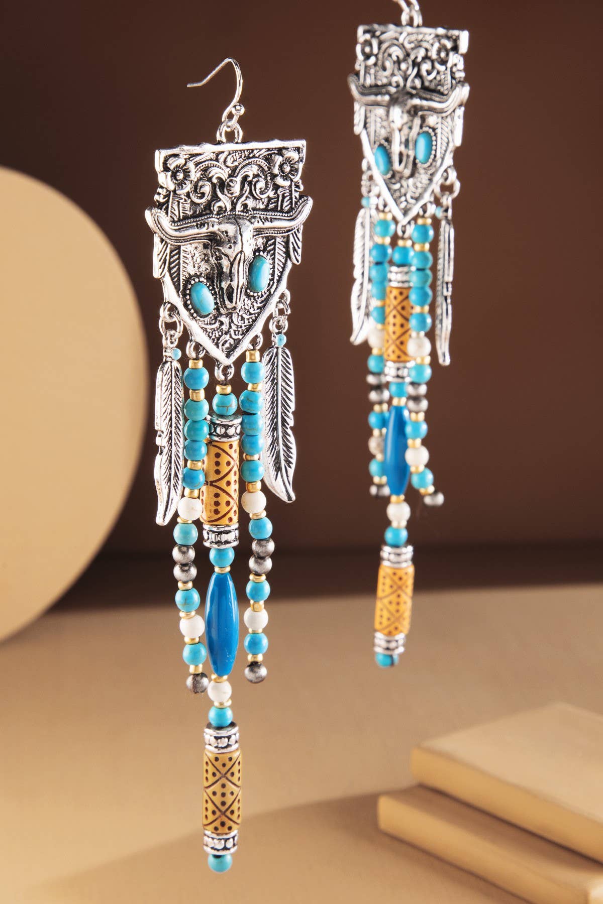 Steer Head Fringe Earrings