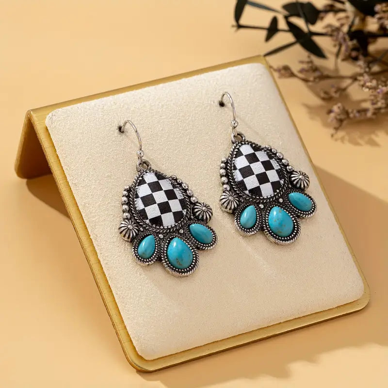 Black Check Earrings