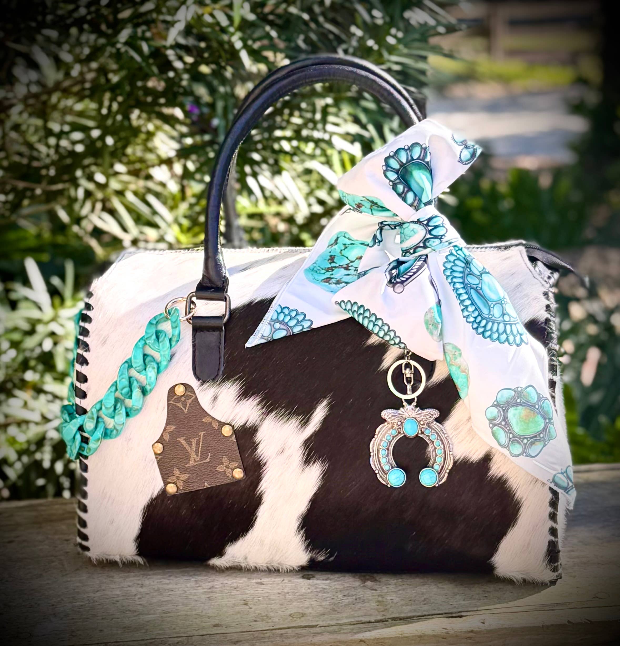 Upcycled LV Cowhide Leather Speedy Top Handle Bag