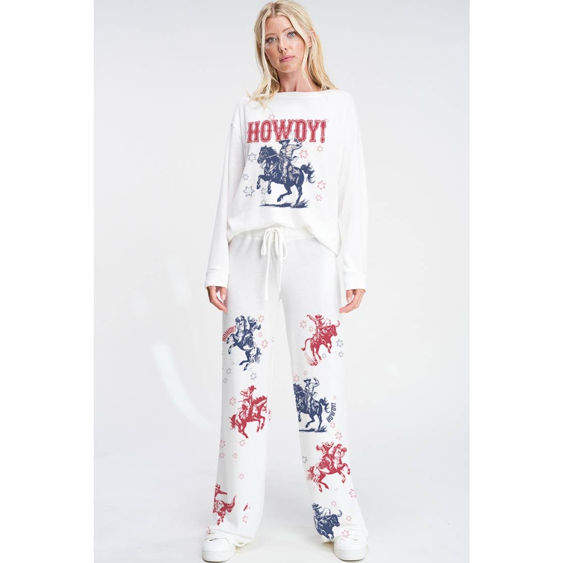 Red Blue Horse print soft brushed loungewear set