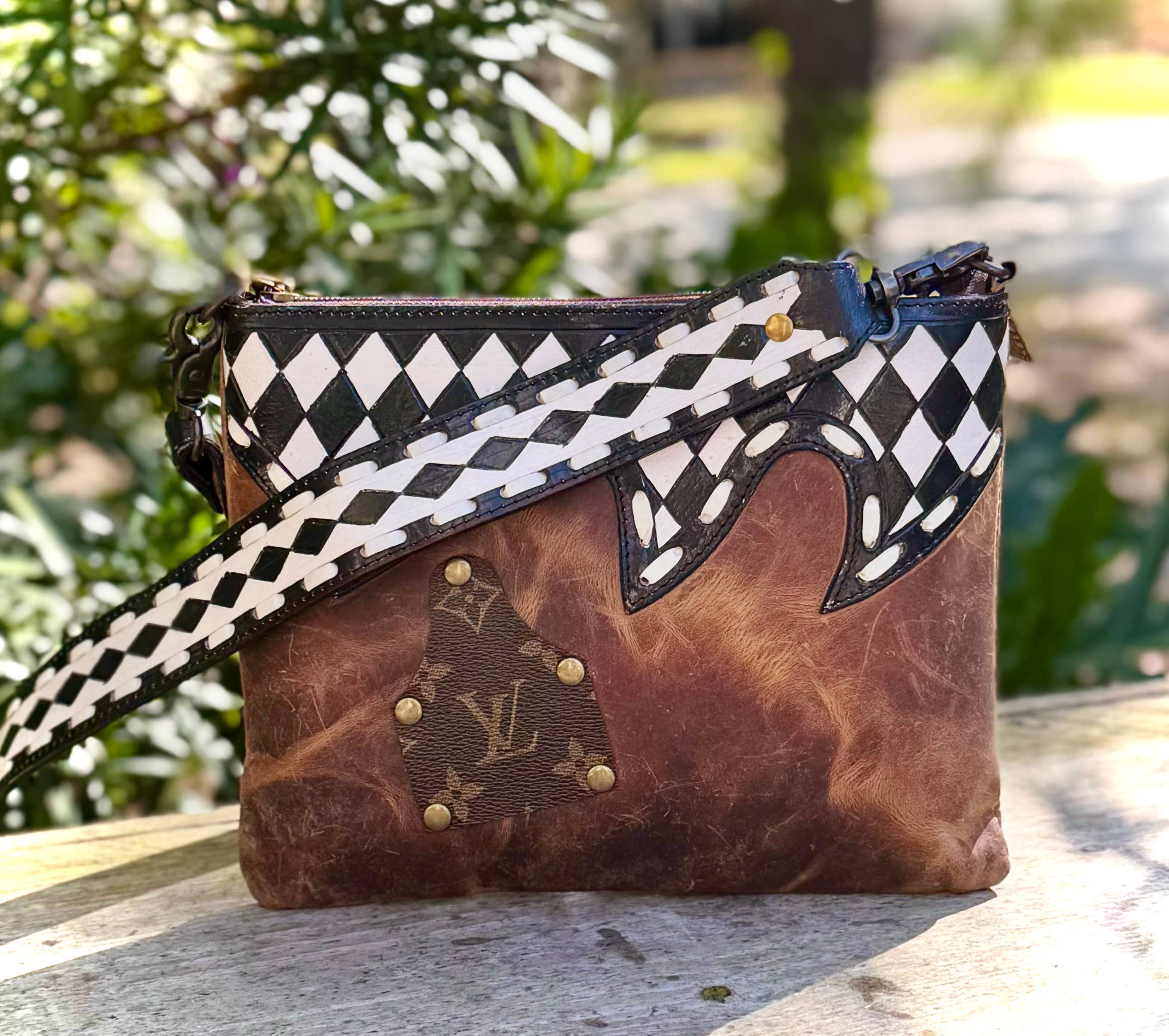 Upcycled LV Leather Crossbody Handbag 