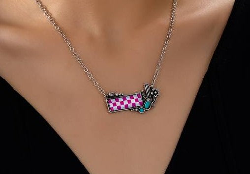 Pink Check Necklace