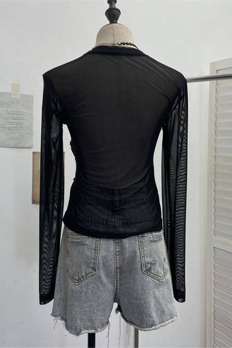 Distressed Denim Patchwork Top