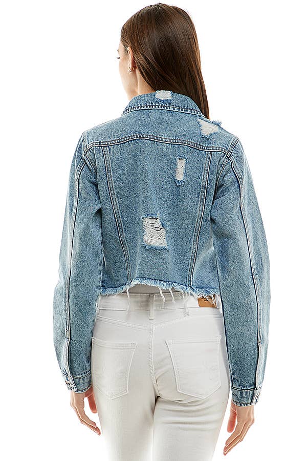 Crop Cut Denim Jacket Distressed